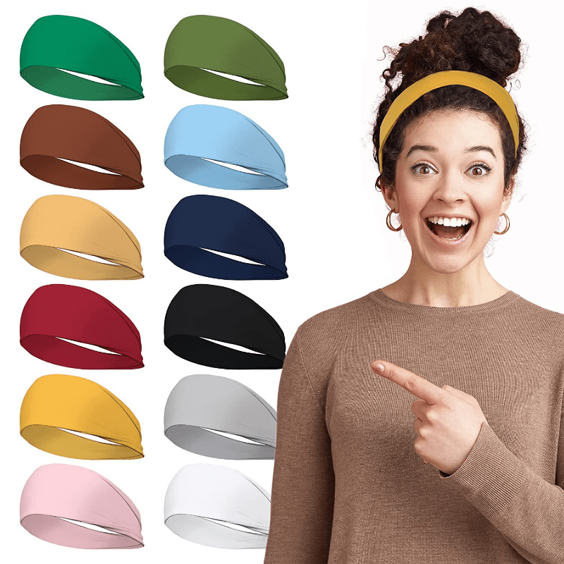 Solid Wide Brim Headband Non Slip Elastic Sweat Band