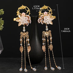 Flower Leaf Pearls Hairpins Tassel Hanfu Dress Hairclip