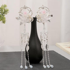 Flower Leaf Pearls Hairpins Tassel Hanfu Dress Hairclip
