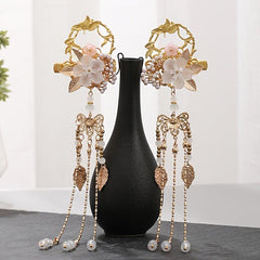 Flower Leaf Pearls Hairpins Tassel Hanfu Dress Hairclip