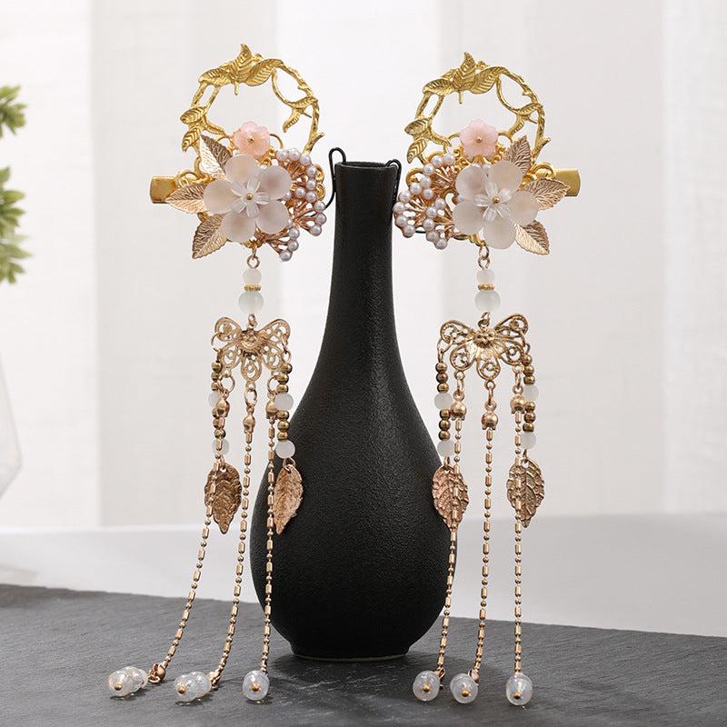 Flower Leaf Pearls Hairpins Tassel Hanfu Dress Hairclip