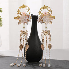 Flower Leaf Pearls Hairpins Tassel Hanfu Dress Hairclip