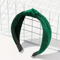 Green Fabric Hair Hoop Knotted Headband Glitter Hair Accessory for Women