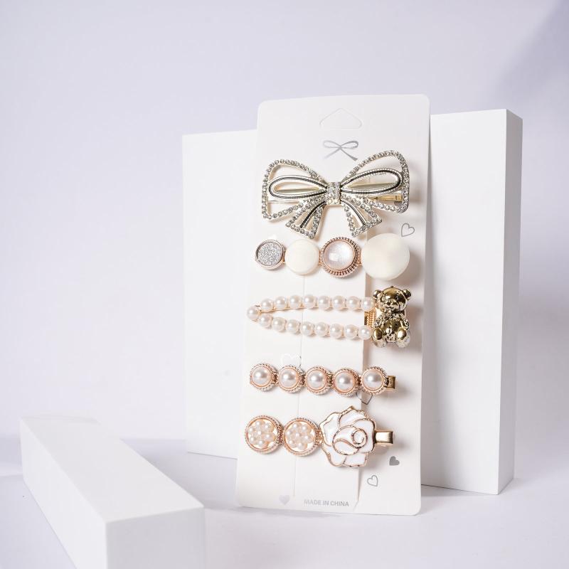 5pcs Geometric Hairpin Faux Pearl Women Hair Clips Girls Barrettes