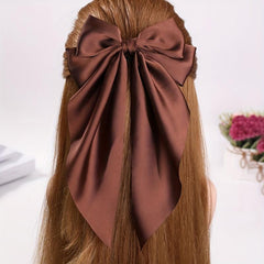 Satin Large Hair Bow Barrette Solid Hair Clip Ribbon Bow Hair Clip
