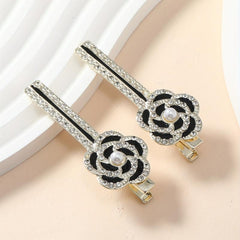 2pcs Camellia Flower Rhinestone Hair Clips Barrette Hair Accessory