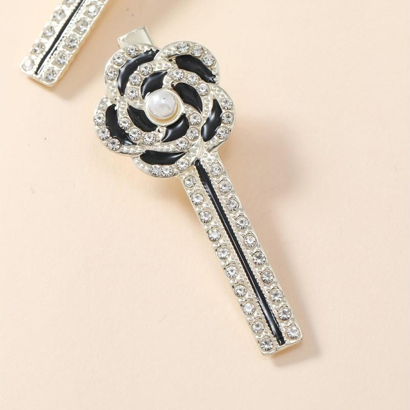 2pcs Camellia Flower Rhinestone Hair Clips Barrette Hair Accessory