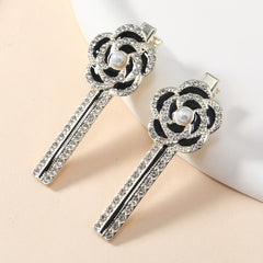 2pcs Camellia Flower Rhinestone Hair Clips Barrette Hair Accessory