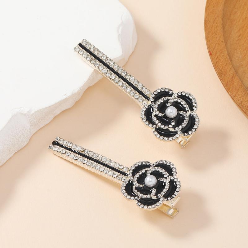 2pcs Camellia Flower Rhinestone Hair Clips Barrette Hair Accessory