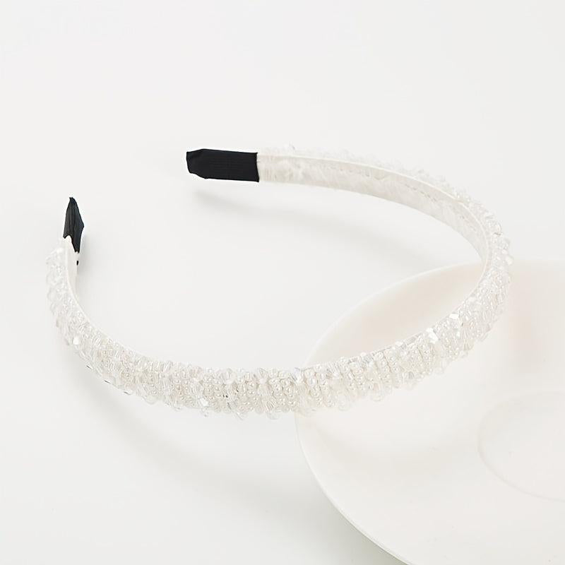 Thin Beaded Crystal Solid Headband Women's Hair Accessories