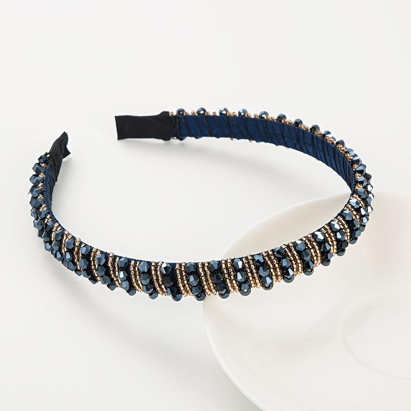 Thin Beaded Crystal Solid Headband Women's Hair Accessories