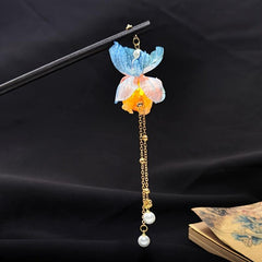 Vintage Chinese Style Wooden Hair Pin with Flower Tassel