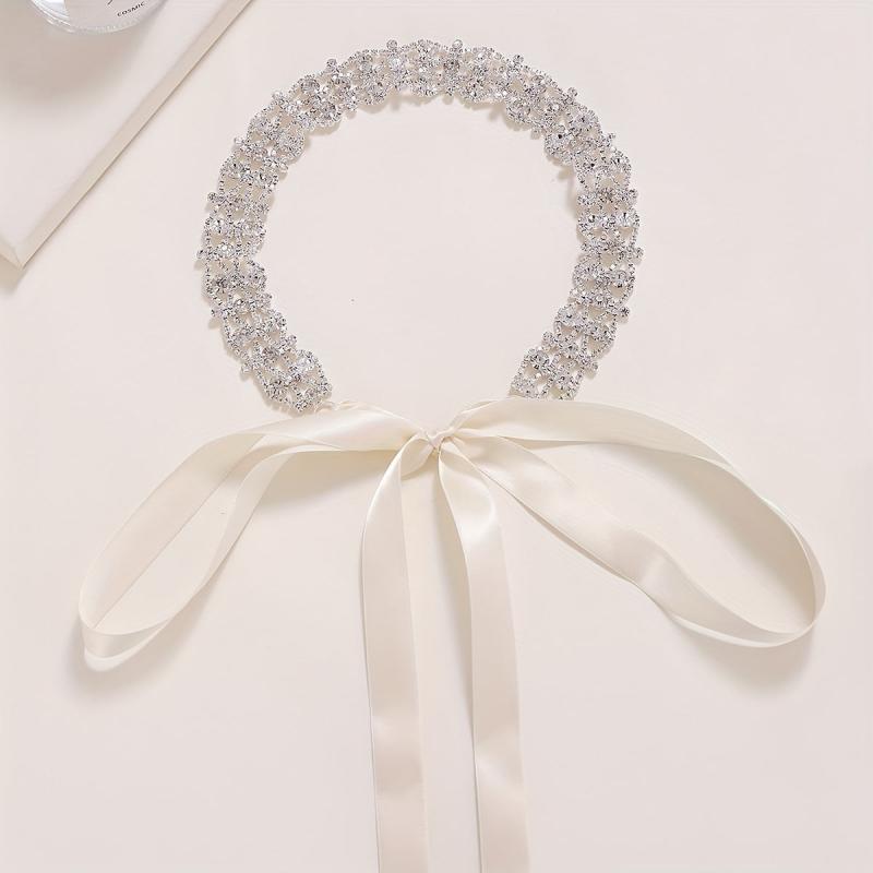 Rhinestone Headband Head Jewelry Bridal Hair Accessories With Ribbon