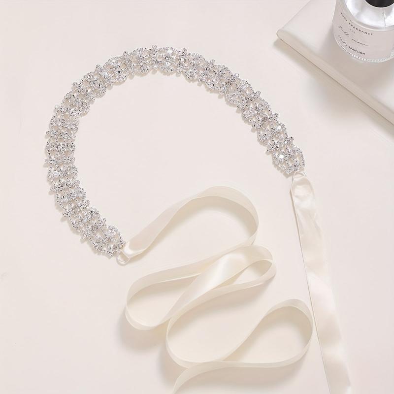 Rhinestone Headband Head Jewelry Bridal Hair Accessories With Ribbon