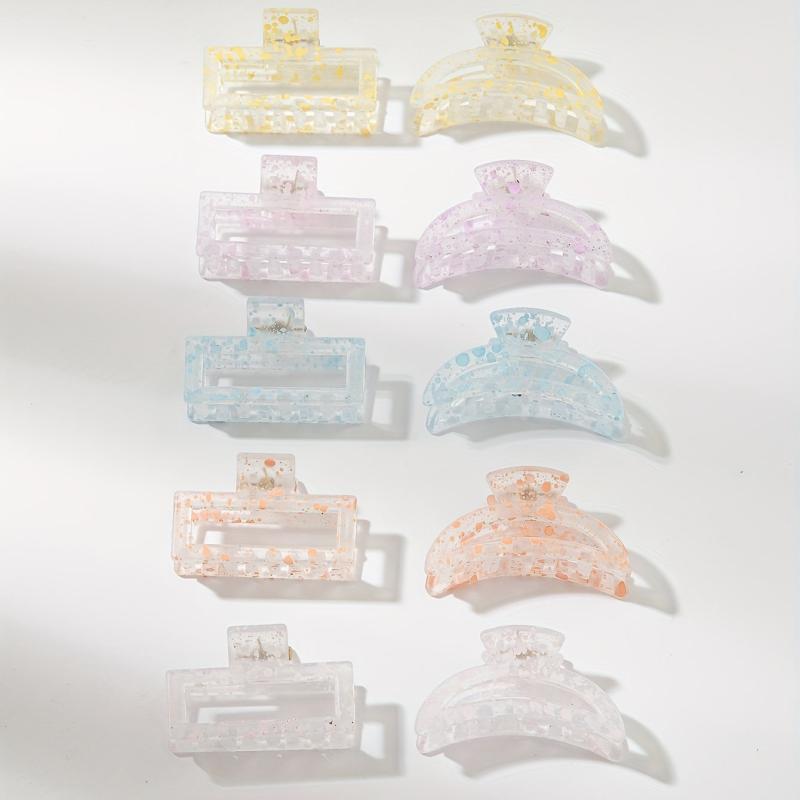 10pcs Hollow Transparent Speckle Hair Claw Non slip Shark Claw Style Hair Access