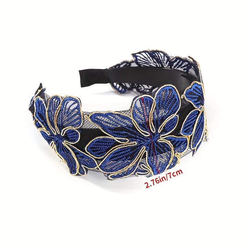 Wide Lace Headband Flower Embroidered Hair Band for Women Girls
