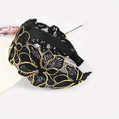 Wide Lace Headband Flower Embroidered Hair Band for Women Girls