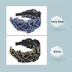 Wide Lace Headband Flower Embroidered Hair Band for Women Girls