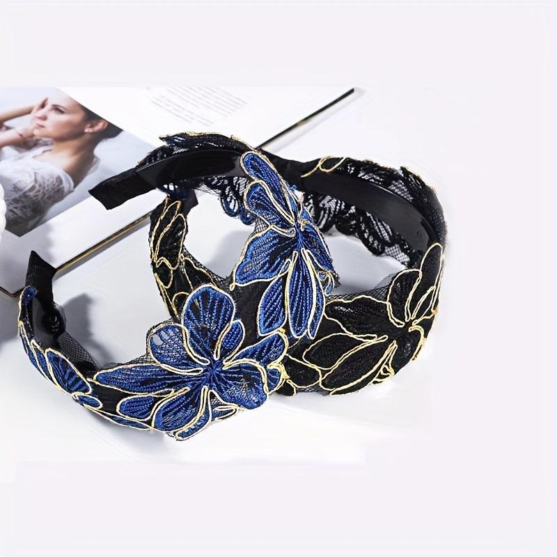 Wide Lace Headband Flower Embroidered Hair Band for Women Girls