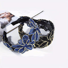 Wide Lace Headband Flower Embroidered Hair Band for Women Girls