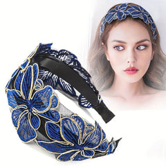 Wide Lace Headband Flower Embroidered Hair Band for Women Girls