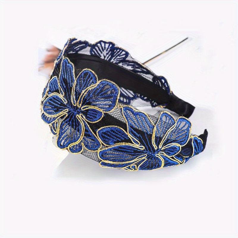Wide Lace Headband Flower Embroidered Hair Band for Women Girls