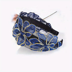 Wide Lace Headband Flower Embroidered Hair Band for Women Girls