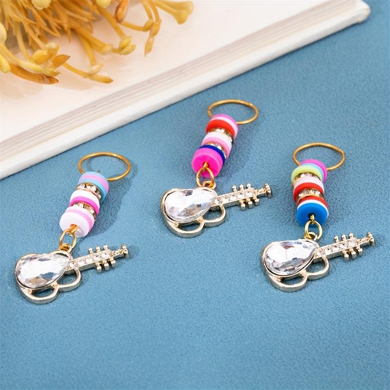 10pcs Crystal Guitar Shape Braid Hair Beads Dreadlock Hair Ring
