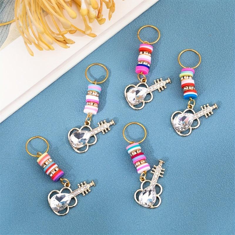 10pcs Crystal Guitar Shape Braid Hair Beads Dreadlock Hair Ring