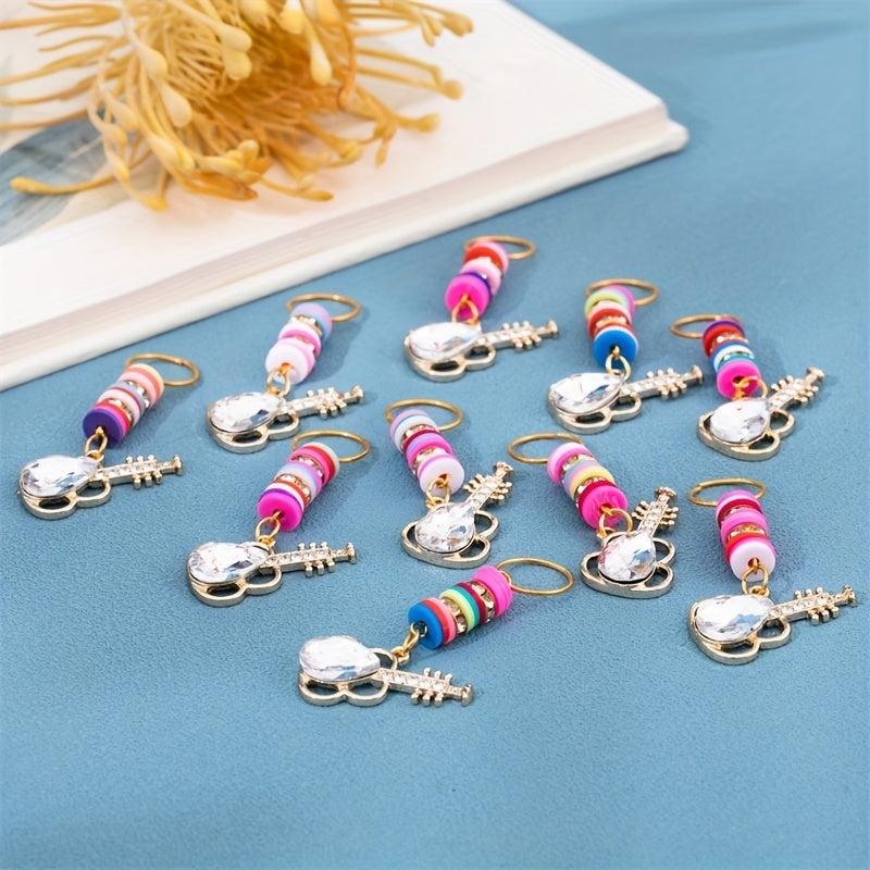 10pcs Crystal Guitar Shape Braid Hair Beads Dreadlock Hair Ring