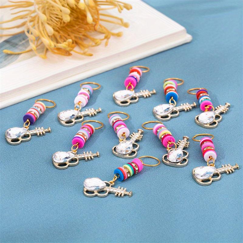 10pcs Crystal Guitar Shape Braid Hair Beads Dreadlock Hair Ring
