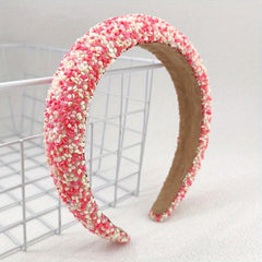 Wide Brim Headband Inlaid Beads Sponge Filled Head Hoop Women's Hair Accessories