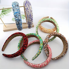 Wide Brim Headband Inlaid Beads Sponge Filled Head Hoop Women's Hair Accessories