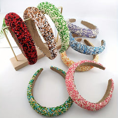 Wide Brim Headband Inlaid Beads Sponge Filled Head Hoop Women's Hair Accessories