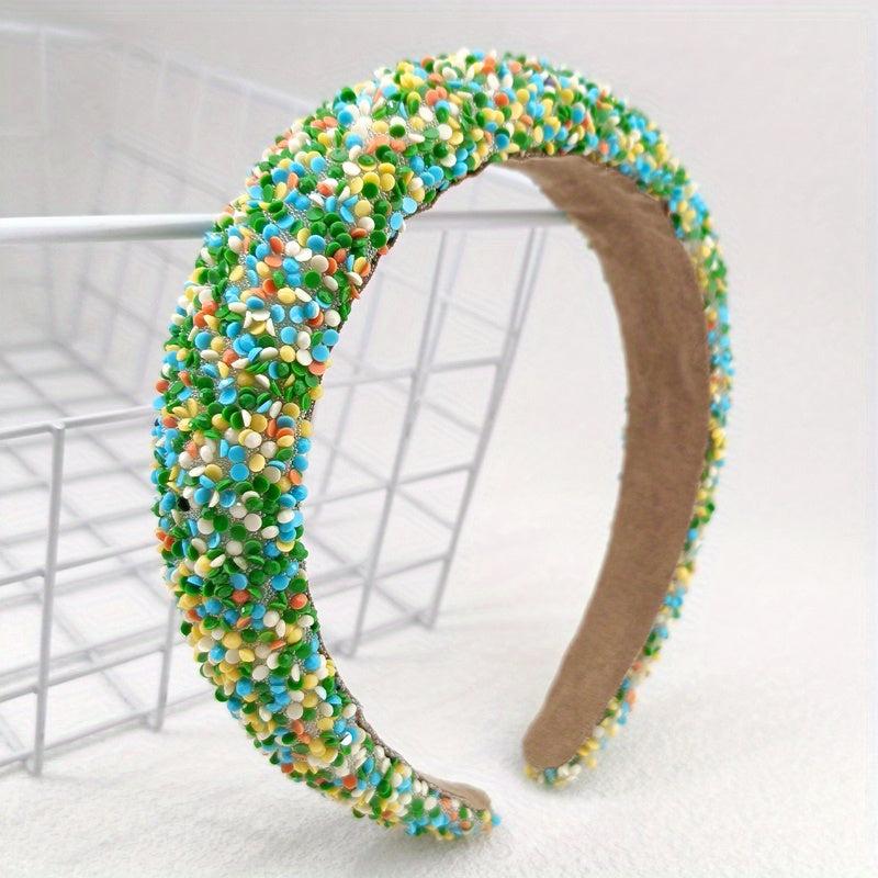 Wide Brim Headband Inlaid Beads Sponge Filled Head Hoop Women's Hair Accessories