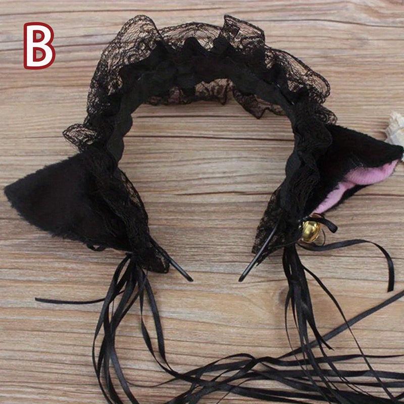 Cat Ears Headband Lace Hoop Tassel Lolita Hair Band for Cosplay Costume