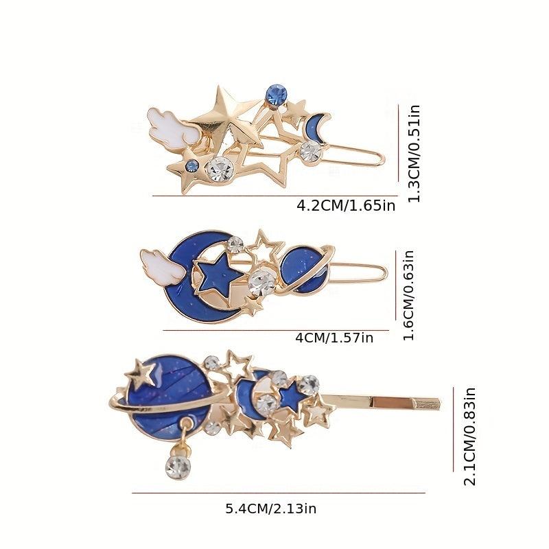 3pcs Cartoon Planet Hair Clip Moon Star Bobby Pin Hair Barrette