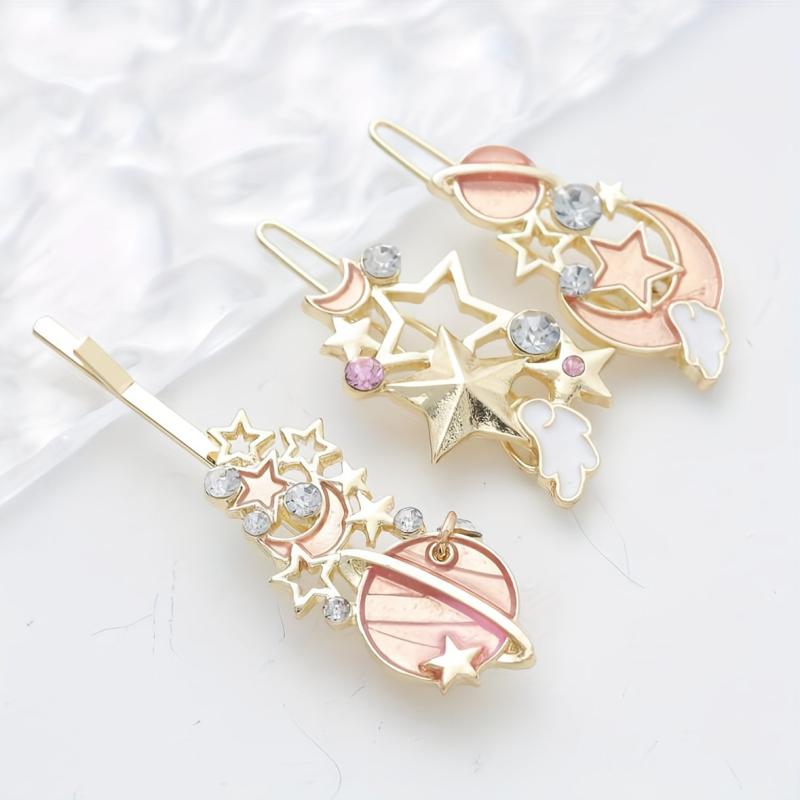 3pcs Cartoon Planet Hair Clip Moon Star Bobby Pin Hair Barrette