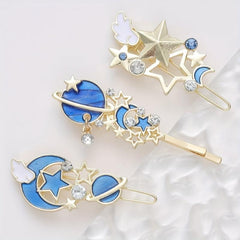 3pcs Cartoon Planet Hair Clip Moon Star Bobby Pin Hair Barrette