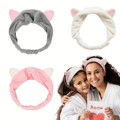 Velvet Cat Ears Headband Spa Makeup Hair Band