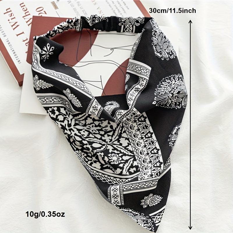 Retro Flower Print Scarf Headband Elastic Band Head Scarf Pastoral Style
