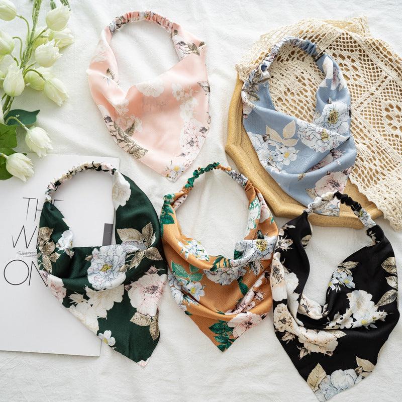 Retro Flower Print Scarf Headband Elastic Band Head Scarf Pastoral Style