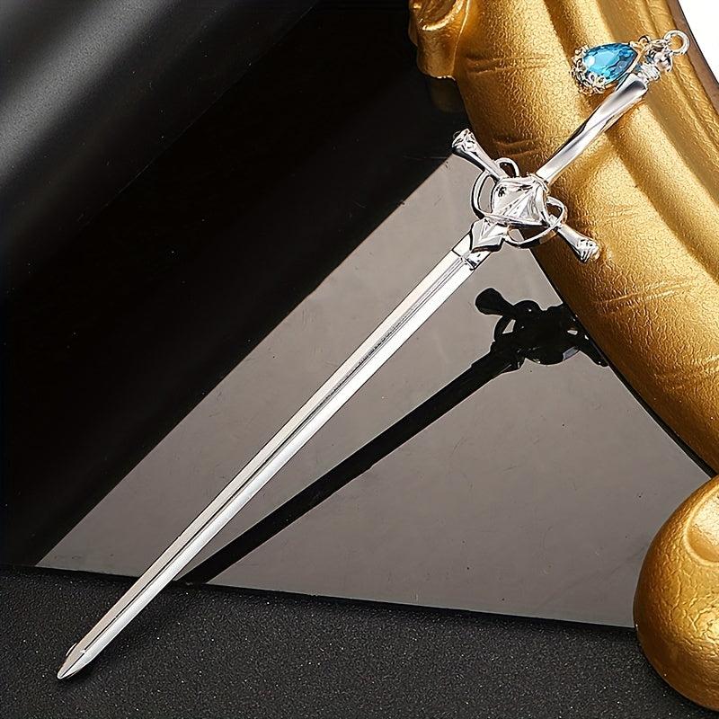 Rhinestone Sword Hair Pin Vintage Bun Holder Alloy Accessory