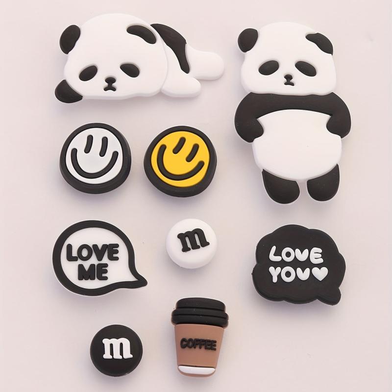 9pcs Cartoon Panda Shoe Charms Soft Rubber Clogs Buckle Accessories