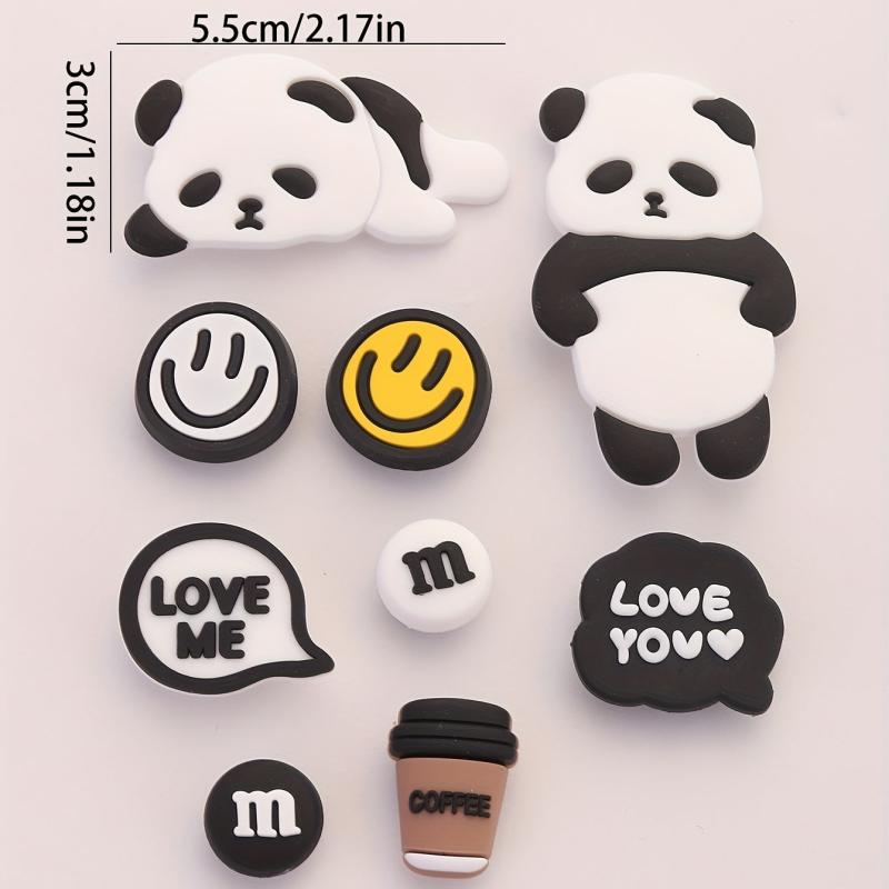 9pcs Cartoon Panda Shoe Charms Soft Rubber Clogs Buckle Accessories