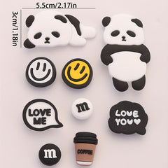 9pcs Cartoon Panda Shoe Charms Soft Rubber Clogs Buckle Accessories