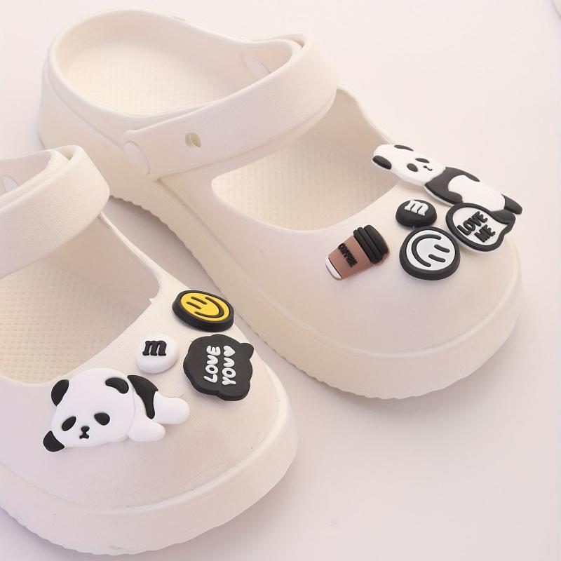 9pcs Cartoon Panda Shoe Charms Soft Rubber Clogs Buckle Accessories