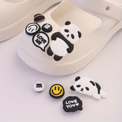 9pcs Cartoon Panda Shoe Charms Soft Rubber Clogs Buckle Accessories