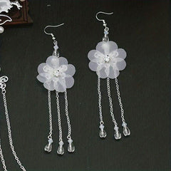 Flower & Tassel Decor Hair Clip Rhinestone Earrings Set