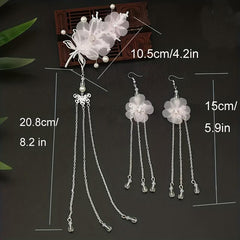 Flower & Tassel Decor Hair Clip Rhinestone Earrings Set